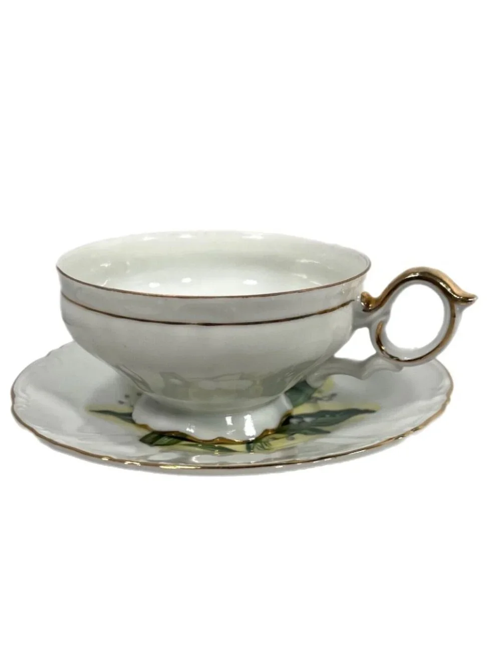 Vtg Norcrest Tea Cup Saucer Set Lily Of The Valley Floral Gold Trim Japan 5/986